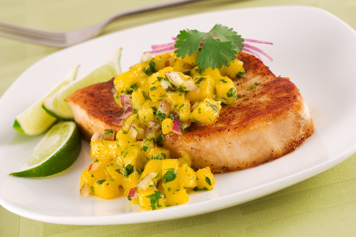 PanFried Swordfish with Mango, Chilli and Lime salsa Seafood By Sykes