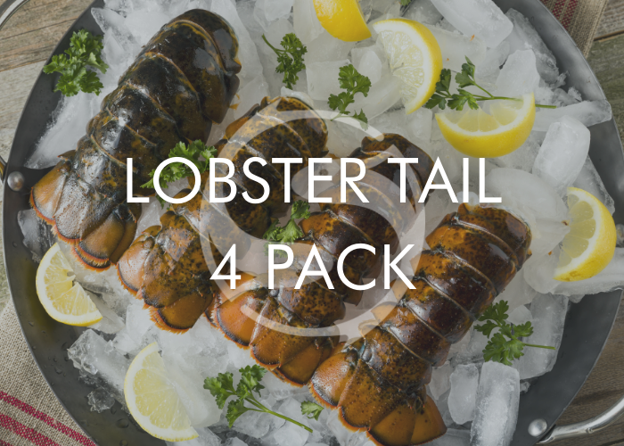 lobster tails on ice with lemon