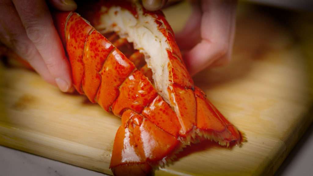 Lobster tail cut open