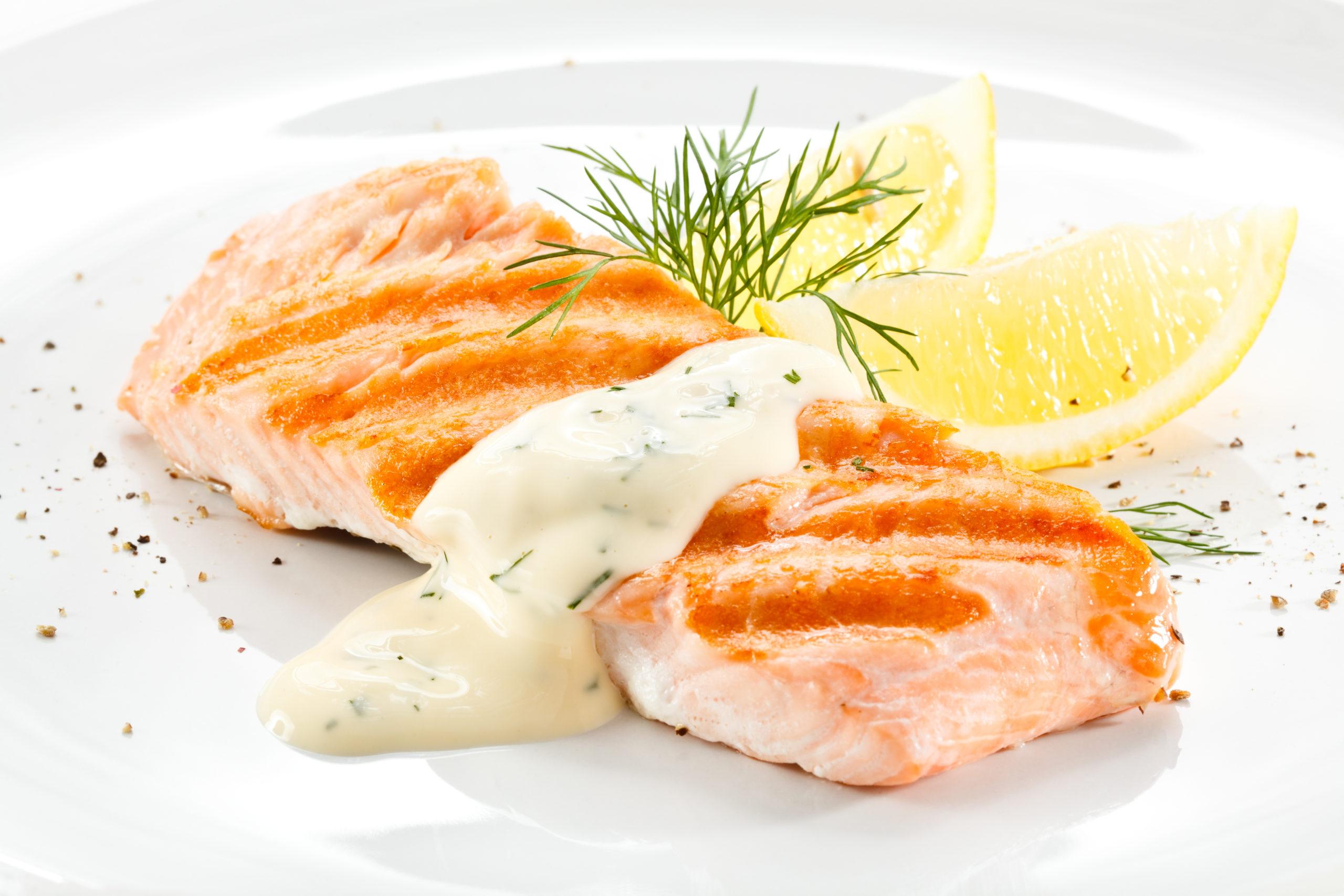 Salmon in white chocolate, dill and lemon sauce Seafood By Sykes
