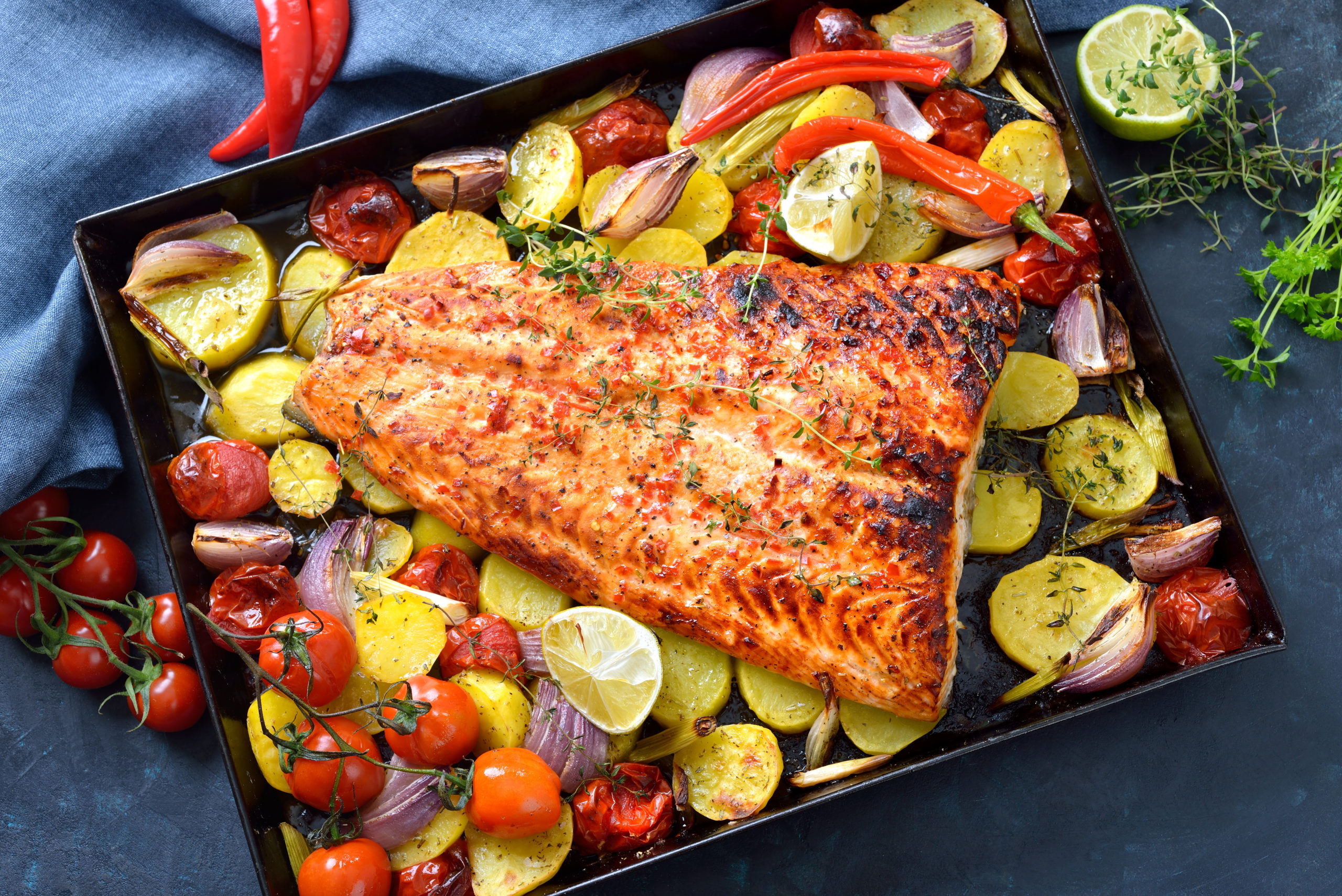 Roasted Salmon & Veg Tray Bake | Seafood By Sykes